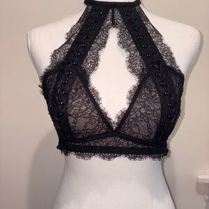Chic Black Lace Halter Bralette